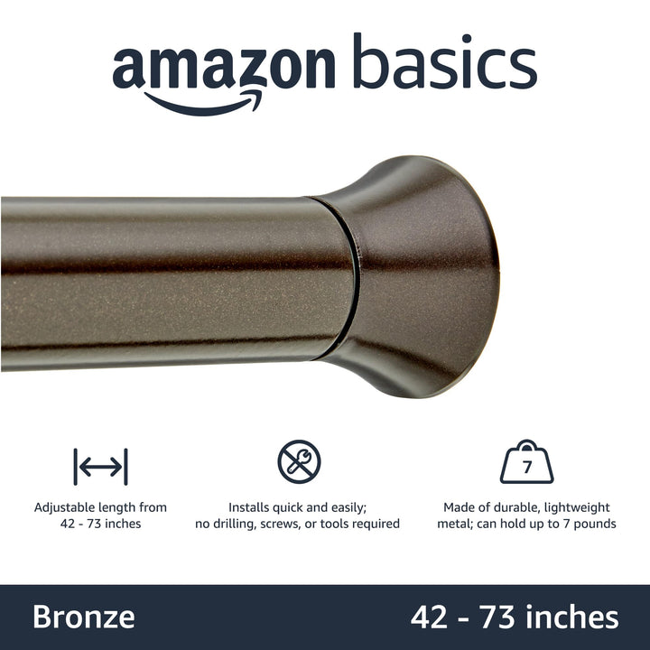 Basics Shower Curtain Tension Rod, Adjustable Length, 42-73", Bronze