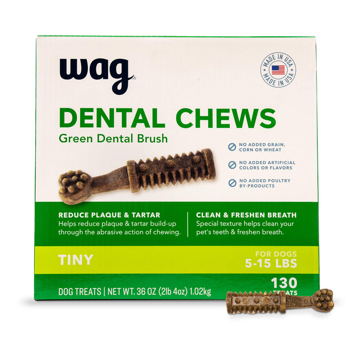 Brand - Wag Dental Chews - Green Dental Brush for Dogs, Large, Unflavored, 24 Count (Pack of 1) 2.25 Pound (Pack of 1) Large Dogs (50 – 100 lb)