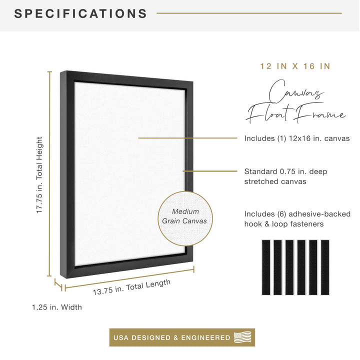 MCS Floating Frame with Canvas Included, Art Frames for Canvas Paintings with Adhesive Fasteners and Hanging Hardware, Walnut Woodgrain, 18 x 24 Inch 18x24