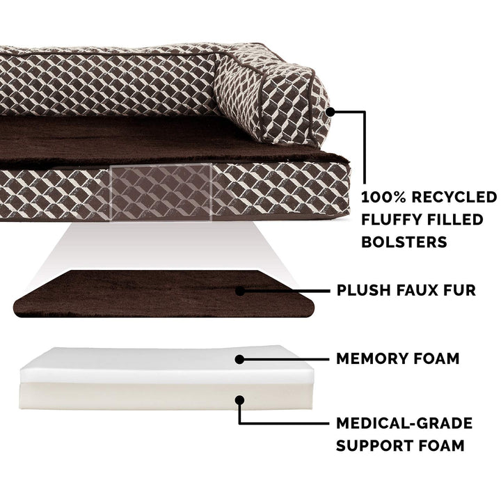 Furhaven Memory Foam Dog Bed for Small Dogs w/ Removable Bolsters & Washable Cover, For Dogs Up to 20 lbs - Plush & Woven Decor Comfy Couch Sofa - Diamond Brown, Small 20.0"L x 15.0"W x 6.3"Th (Comfy Couch - Plush & Decor) Diamond Brown
