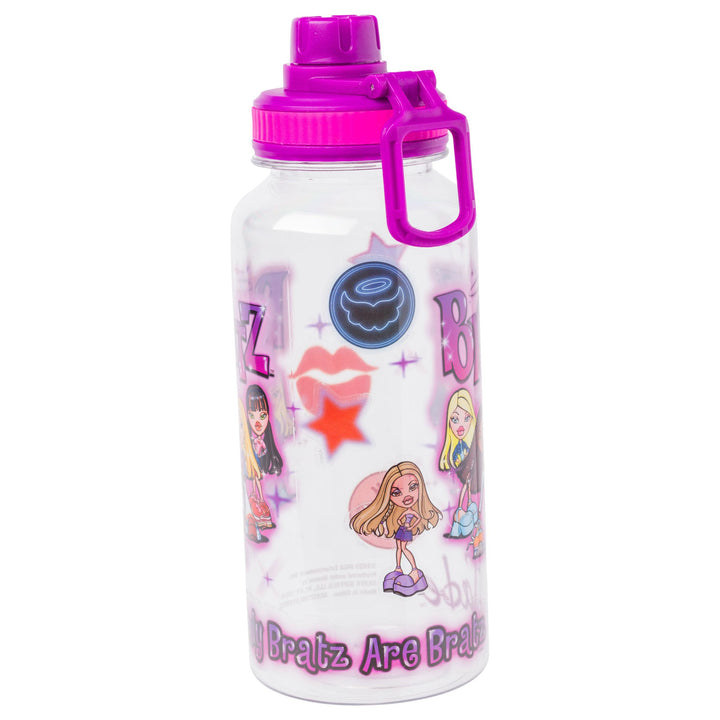 Silver Buffalo Bratz Airbrush Featuring Yasmin, Sasha, Jade, and Cloe Twist Spout Plastic Water Bottle with Stickers You Stick Yourself, 32 Ounces Bratz Airbrush Group Twist