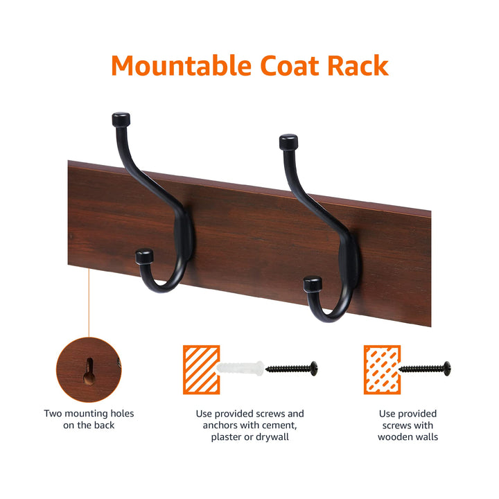 Basics Rectangular Wall-Mounted Farmhouse Coat Rack, 5 Hook, Light Walnut