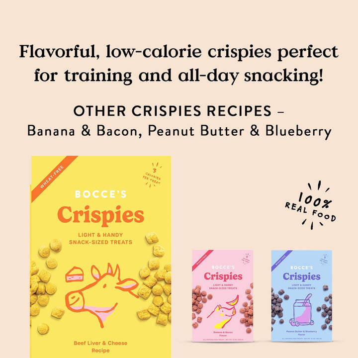 Bocce's Bakery Crispies Training Treats for Dogs, Wheat-Free Dog Treats, Made with Real Ingredients, Baked in The USA, All-Natural & Low Calories Training Treats, Beef Liver & Cheese Recipe, 10 oz Beef Liver + Cheese 10 Ounce (Pack of 1)