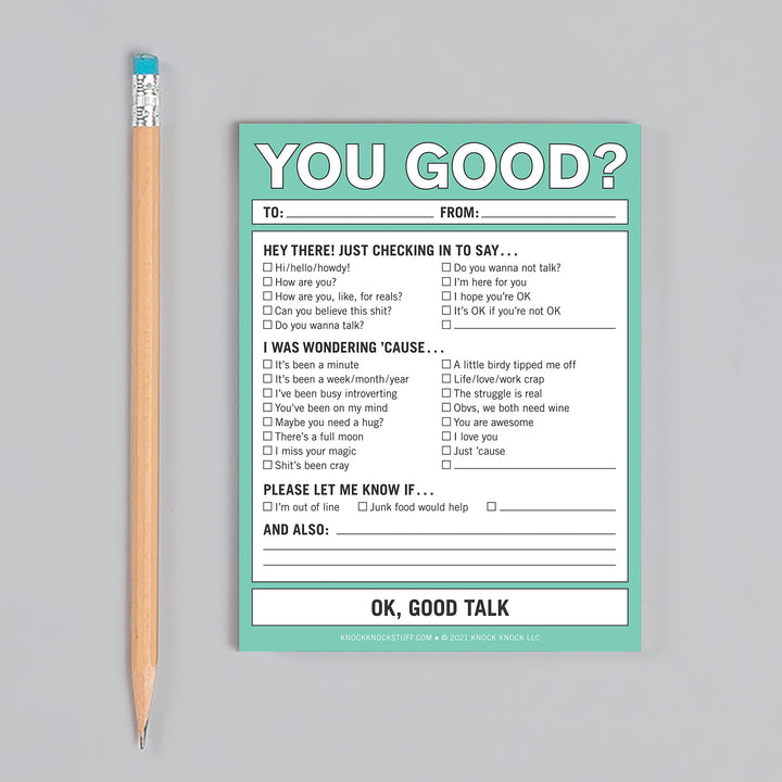 1-Count Knock Knock You Good? Nifty Note Pad, Supportive Check-in Memo Notepad, 4 x 5.25-inches You Good?