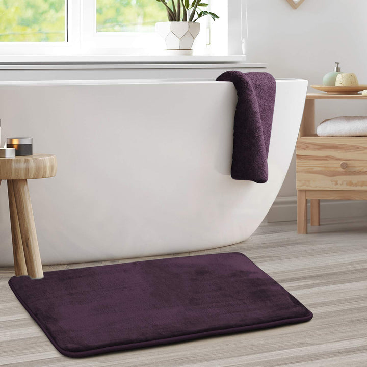 Clara Clark Bathroom Rugs, Velvet Memory Foam Bath Mat, Non-Slip, Machine Washable Bath Rugs - Dries Quickly, Ultra Soft Plush Bath Mats for Bathroom, 20 x 32, Dark Purple Solid