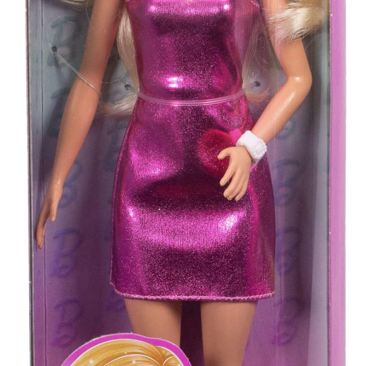 Barbie Fashionistas Doll #230 with Blond Hair, Wearing Metallic Pink Minidress with Heart Cut-Out, White Bracelet and Heels