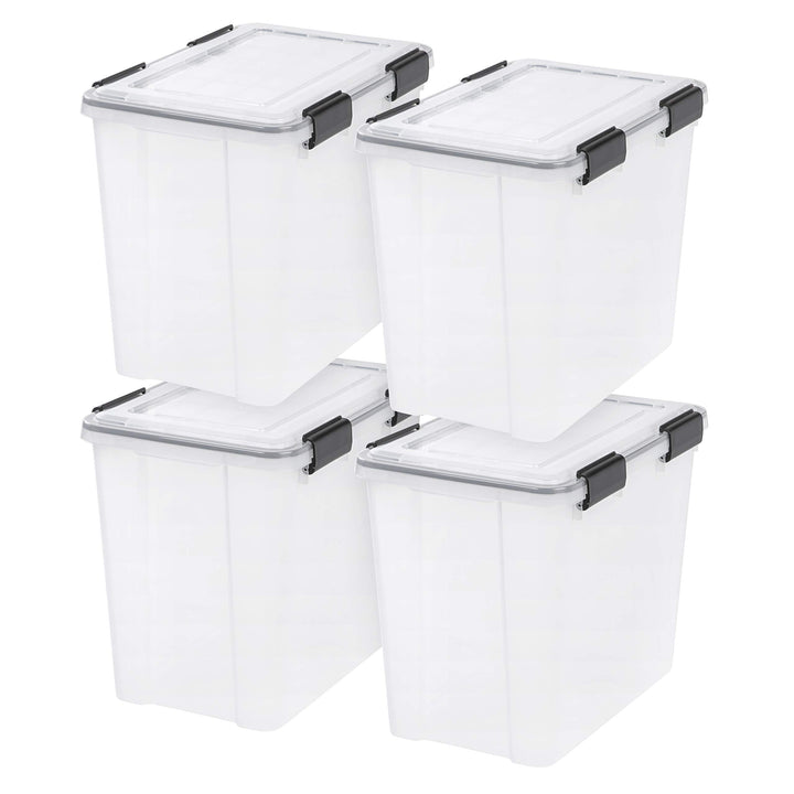 IRIS USA 54 Quart Stackable Plastic Storage Bins with Lids and Latching Buckles, 6 Pack - Pearl, Containers with Lids and Latches, Durable Nestable Closet, Garage, Totes, Tubs Boxes Organizing Latching Lid 54 Qt. - 6 Pack