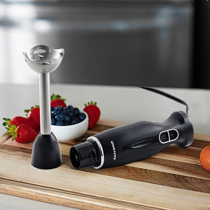 OVENTE Electric Immersion Hand Blender 300 Watt 2 Mixing Speed with Stainless Steel Blades, Powerful Portable Easy Control Grip Stick Mixer Perfect for Smoothies, Puree Baby Food & Soup, Black HS560B