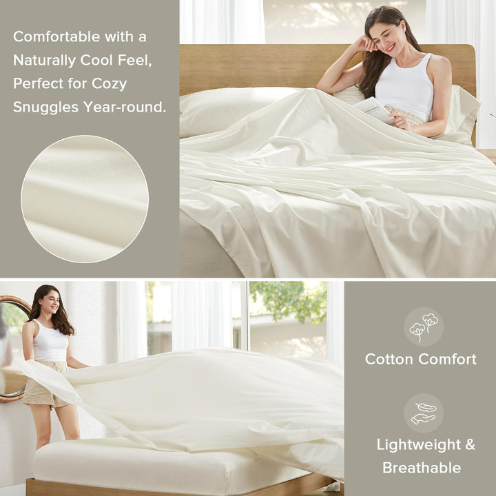 Comfort Spaces 100% Cotton Sheet Set Breathable, Lightweight, Soft with 14" Elastic Pocket Fits up to 16" Mattress, All Season Cozy Bedding, Matching Pillow Case, Queen Good Vibes 4 Piece