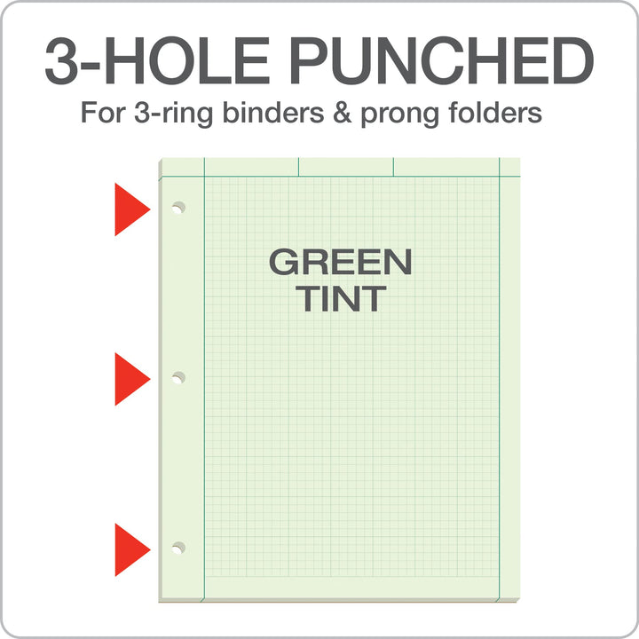 TOPS Engineering Notebooks, Graph Notebooks, 3 Pk Quad Ruled Pad, 8-1/2" x 11", Glue, 5 x 5 Graph Rule on Back, Green Tint Paper, 3-Hole Punched, 100 Sheets per Pad (35507A)