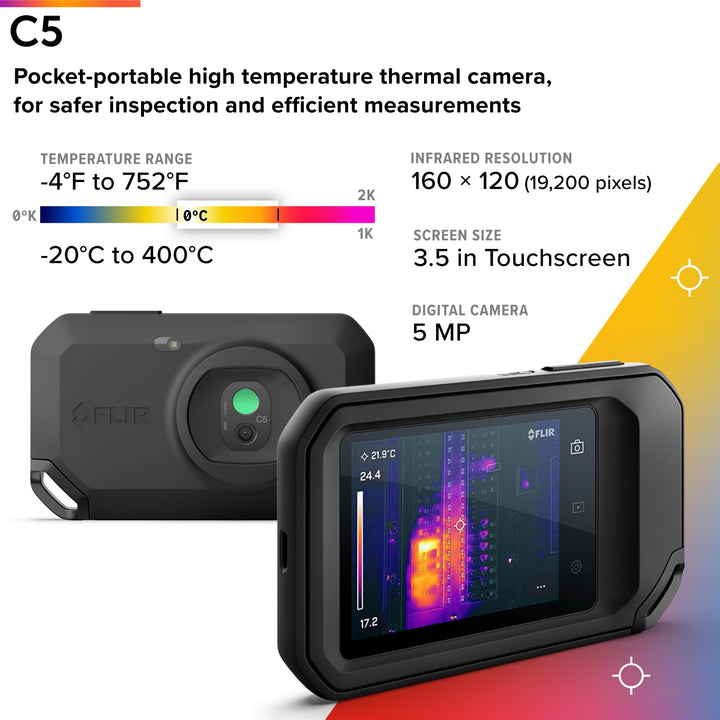 FLIR C5 Compact Thermal Imaging Camera with Wifi: High Resolution Infrared Imager for Inspection, Electrical/Mechanical, Building, and HVAC Applications