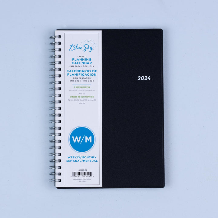 Blue Sky 2024 Weekly and Monthly Planner, Bilingual, January - December, 5" x 8", Frosted Cover, Wirebound, Spanish Solid Black (142090-24) 5" x 8" New Version