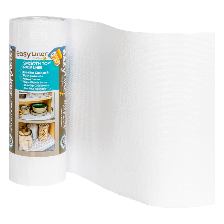 Smooth Top EasyLiner for Cabinets & Drawers - Easy to Install & Cut to Fit - Shelf Paper & Drawer Liner Non Adhesive - Non Slip Shelf Liner for Kitchen & Pantry - 12in. x 24ft. - White 12" x 24' (Pack of 1)