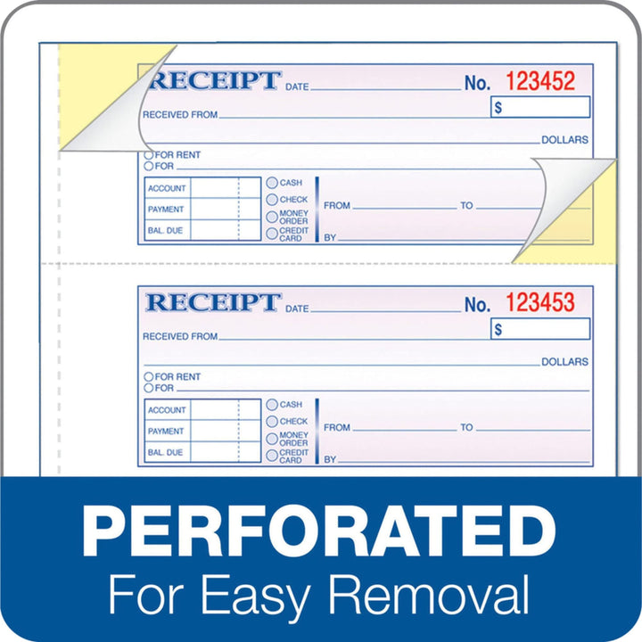 Adams Money and Rent Receipt Book, 3-Part, Carbonless, White/Canary/Pink, 7-5/8" x 10-7/8", Bound Wraparound Cover, 100 Sets per Book, 4 Receipts per Page (TC1182) 1