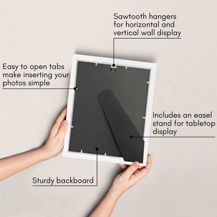 Americanflat 8x10 Picture Frame in White - Use as 5x7 Picture Frame with Mat or 8x10 Frame Without Mat - Engineered Wood Photo Frame with Shatter-Resistant Glass and Easel for Wall and Tabletop