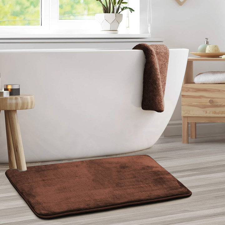 Clara Clark Bathroom Rugs, Velvet Memory Foam Bath Mat, Non-Slip, Machine Washable Bath Rugs - Dries Quickly, Ultra Soft Plush Bath Mats for Bathroom, 20 x 32, Chocolate Brown Solid