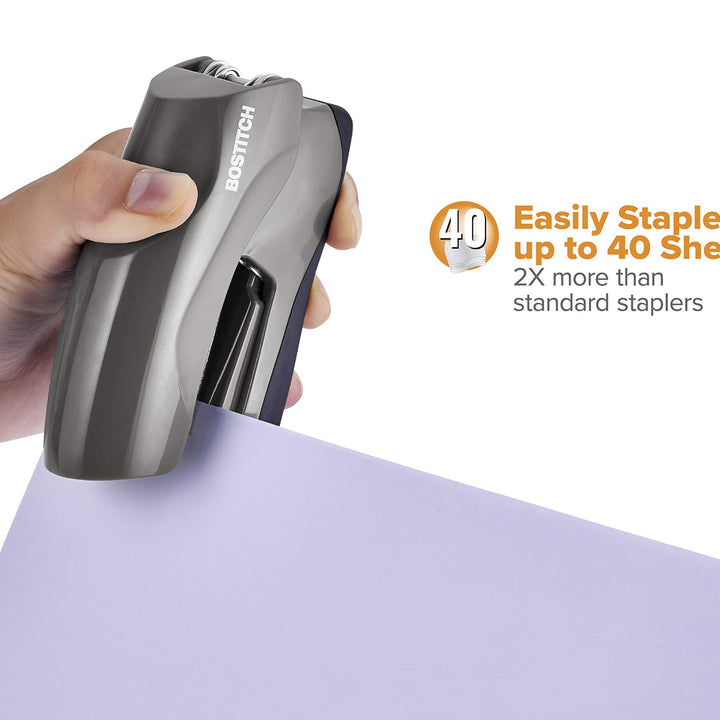 Bostitch Office Heavy Duty Stapler, 40 Sheet Capacity, No Jam, Half Strip, Fits into the Palm of Your Hand, For Classroom, Office or Desk, Gray Gray, Compact