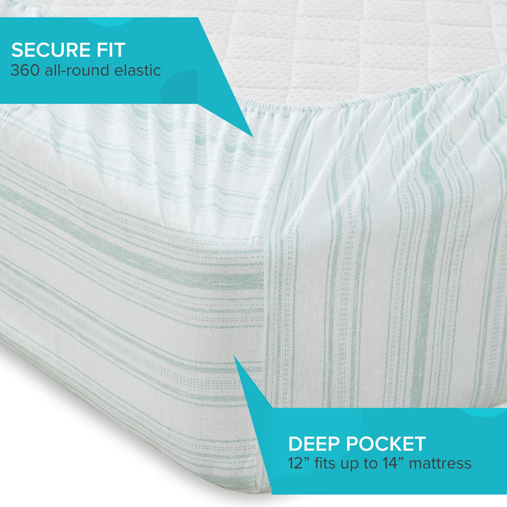 Comfort Spaces 100% Cotton Sheet Set Breathable, Lightweight, Soft with 14" Elastic Pocket Fits up to 16" Mattress, All Season Cozy Bedding, Matching Pillow Case, Queen Good Vibes 4 Piece