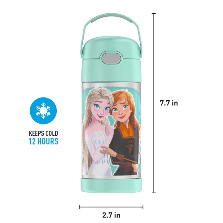 THERMOS FUNTAINER Water Bottle with Straw - 12 Ounce, Frozen 2 - Kids Stainless Steel Vacuum Insulated Water Bottle with Lid Licensed Characters