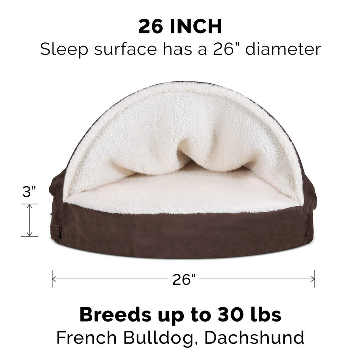 Furhaven Replacement Dog Bed Cover Sherpa & Suede Snuggery, Machine Washable - Espresso, 26-inch Faux Lambswool & Suede Espresso 26.0"L x 26.0"W x 0.5"Th Snuggery (Cover Only)