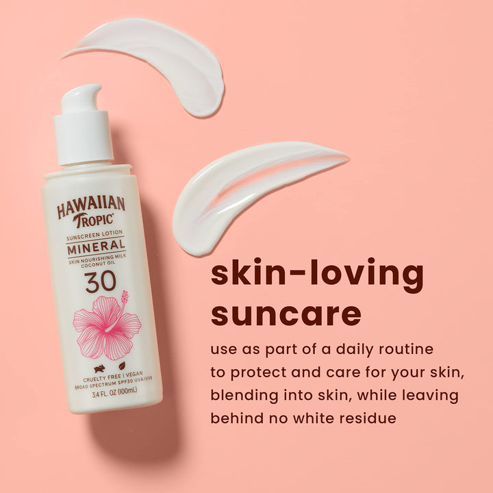 Hawaiian Tropic Mineral Skin Nourishing Milk Sunscreen SPF 30, 3.4oz | Sun Milk, Zinc Oxide Sunscreen, Mineral Sunblock, Oxybenzone Free Sunscreen, Travel Size Sunscreen, 3.4oz 3.4 Fl Oz (Pack of 1)