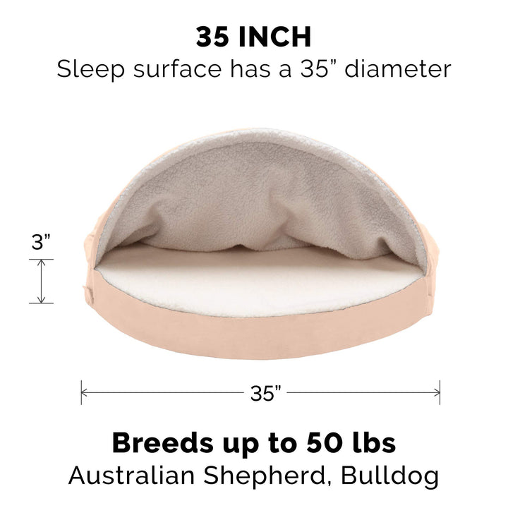 Furhaven Replacement Dog Bed Cover Sherpa & Suede Snuggery, Machine Washable - Cream, 35-inch Faux Lambswool & Suede Cream 35.0"L x 35.0"W x 0.5"Th Snuggery (Cover Only)