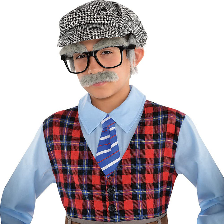 Amscan Grandpa Halloween Costume Accessories for Boys, One Size, Includes Gray Hair, Hat, Moustache