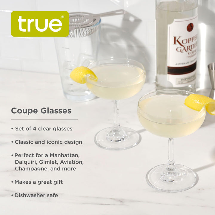 True Coupe Cocktail Glasses, Barware Drinking Glasses, Martini Daiquiri Manhattan, Coupe Glasses Set of 4, Clear Martini Coupe Glasses