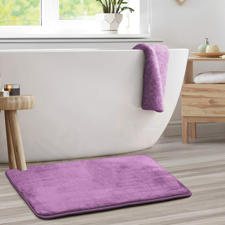 Clara Clark Bathroom Rugs, Velvet Memory Foam Bath Mat, Non-Slip, Machine Washable Bath Rugs - Dries Quickly, Ultra Soft Plush Bath Mats for Bathroom, 20 x 32, Lavender Dream Solid