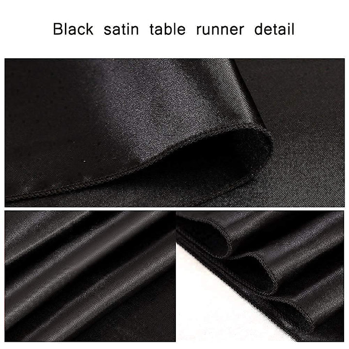 5 Pack Black Table Runners 12 x 108 Inches Long Smooth Silk Satin Table Runner for New Year Party Black Halloween Wedding Birthday Banquet 12x108-5 Pack Satin Black