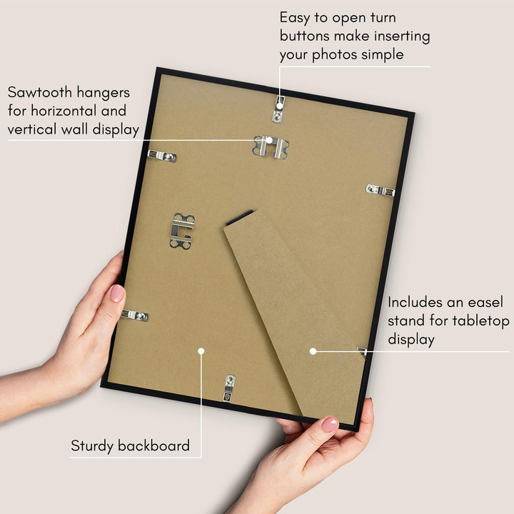 Americanflat 10x13 Picture Frame in Black - Thin Border Photo Frame with Shatter-Resistant Glass, Hanging Hardware, and Built-in Easel for Horizontal or Vertical Display Formats for Wall or Tabletop