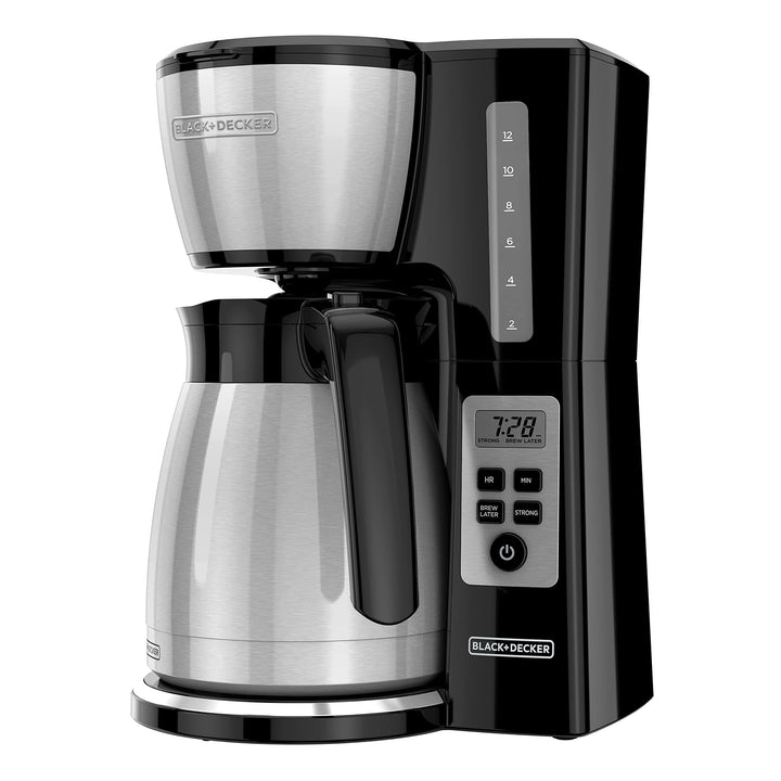 BLACK+DECKER 12-Cup Thermal Programmable Coffee maker, Brew Strength Selector, Auto-clean, Black and Silver CM2045B