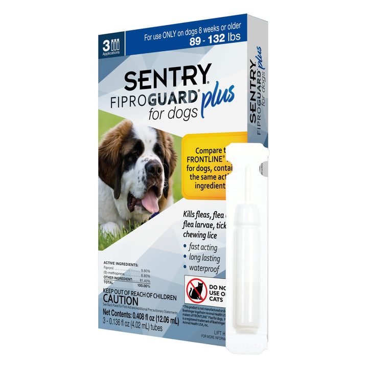 3-PACK SENTRY FiproGuard Plus Flea & Tick Spot-On for Dogs (89-132 lbs) 3-Count 89-132 Pounds