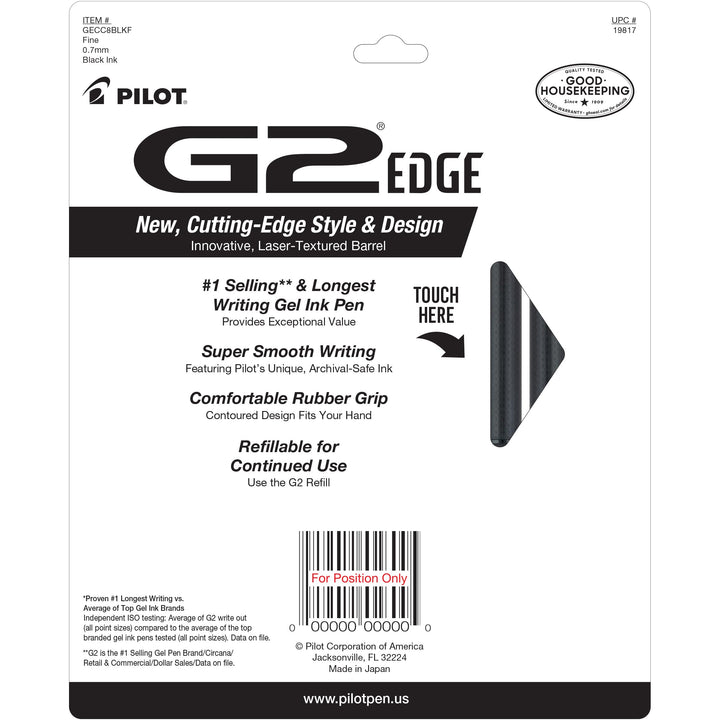 Pilot, G2 Edge Premium Gel Roller Pens, Fine Point 0.7 mm, Black, Pack of 8 8-Pack