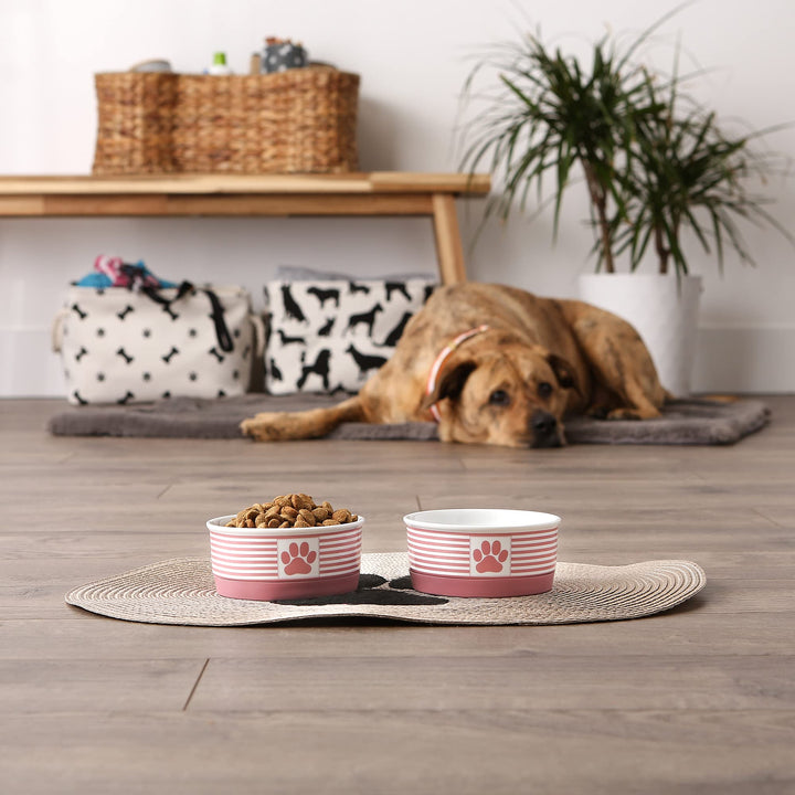 Bone Dry Paw & Patch Ceramic Pet Collection, Small Set, 4.25x2, Rose, 2 Piece,5742 Small Bowl Set, 4.25x2"