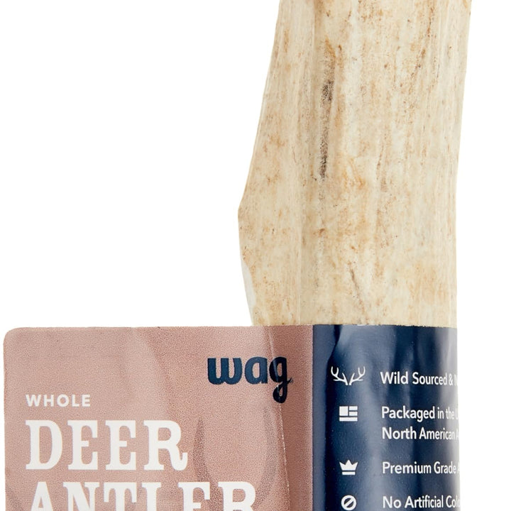 Wag Deer Antler Chew for Dogs, Naturally Shed, Whole, Medium 6 - 7.5 inches, Best for Dogs 15-30 lbs, 1.80 Ounce (Pack of 1) 1.8 Ounce (Pack of 1)