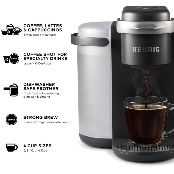 Keurig K-Café SMART Single Serve Coffee Maker with WiFi Compatibility, Latte and Cappuccino Machine with Built-In Frother, 6 Brew Sizes, Compatible with Alexa, Black