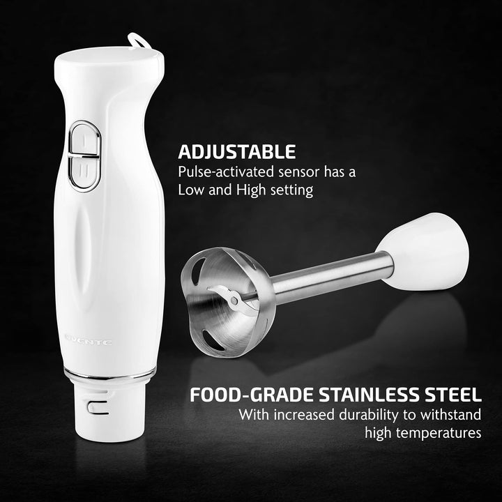 OVENTE Electric Immersion Hand Blender 300 Watt 2 Mixing Speed with Stainless Steel Blades, Powerful Portable Easy Control Grip Stick Mixer Perfect for Smoothies, Puree Baby Food & Soup, White HS560W