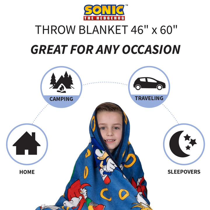 Franco Kids Bedding Super Soft Plush Throw Blanket, 46 in x 60 in, Sonic The Hedgehog, Anime