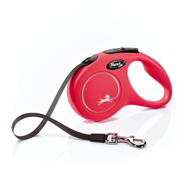 Flexi® New Classic Retractable Dog Leash (Tape), Ergonomic, Durable and Tangle Free Pet Walking Leash for Dogs, 16 ft, Small, Red Small - 16 ft