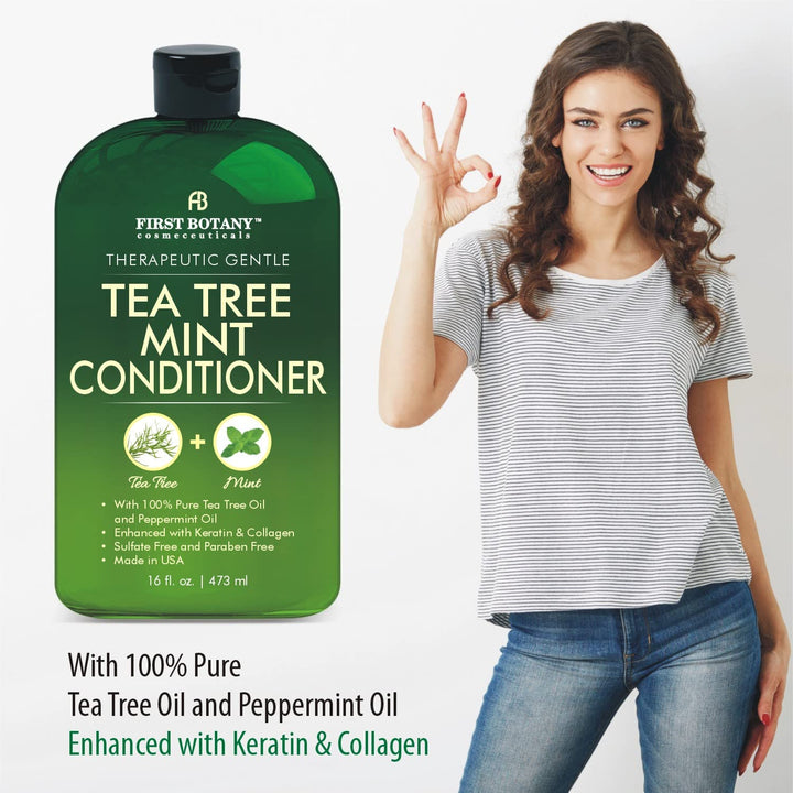 Mint Shampoo and Conditioner - Tea Tree and Peppermint Oils - Promotes Hair Growth, Fights Dandruff, Lice & Itchy Scalp - Sulfate-Free for Men and Women - 16 fl oz x 2