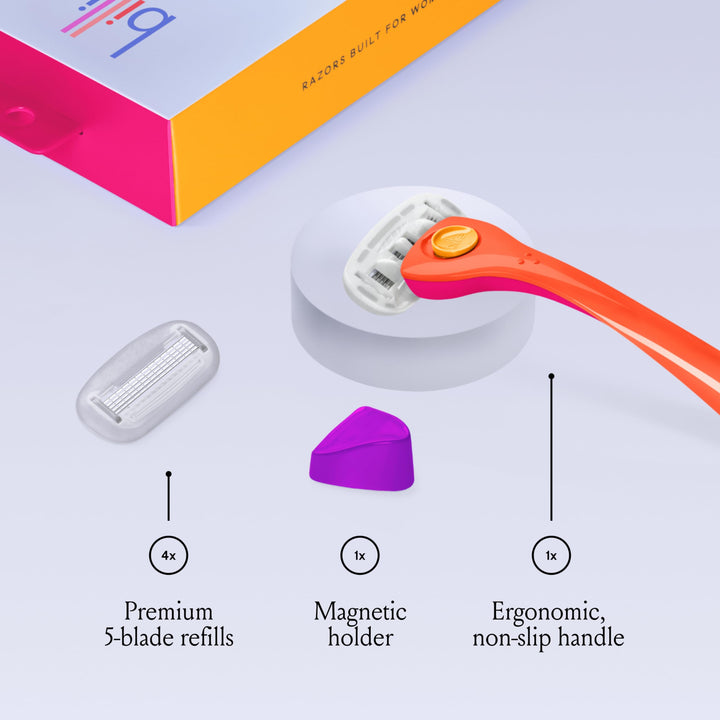 Billie Razors for Women Shave Kit  Womens Razor + 2 x 5-Blade Razor Refills + Magnetic Holder  Sunburst