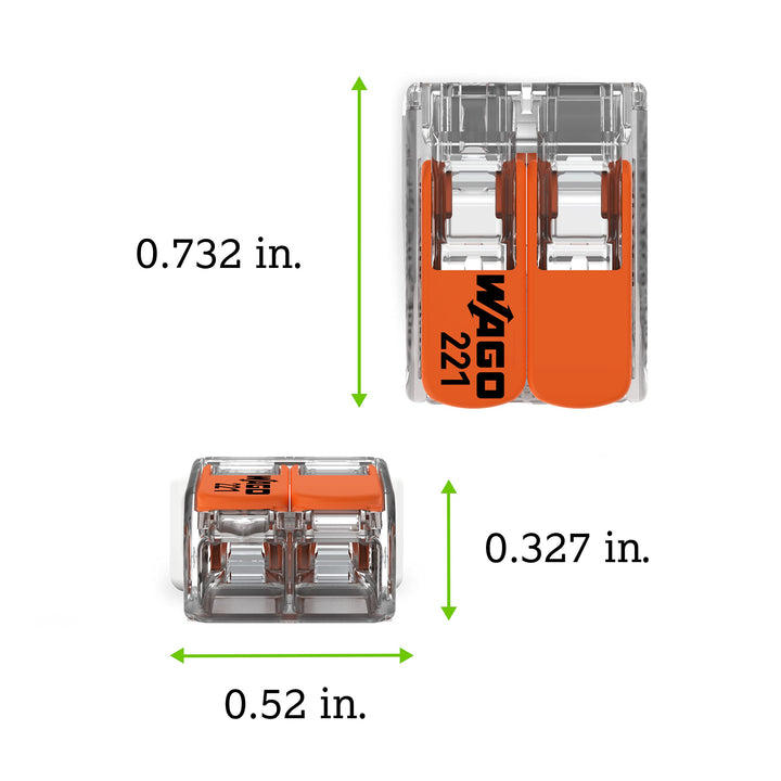 221-412 | WAGO Lever-Nuts® Splicing Connector | for Solid and Stranded Conductors | 2-Conductor with Operating levers | 24-12 AWG | Transparent housing | [Bag of 2500 Pieces] Bag