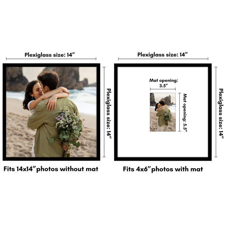 Americanflat 14x14 Picture Frame in Black - Use as 4x6 Picture Frame with Mat or 14x14 Frame Without Mat - Thin Border Photo Frame with Plexiglass Cover - Square Picture Frame for Wall Display 14x14 - (4x6 With Mat) 1 Pack