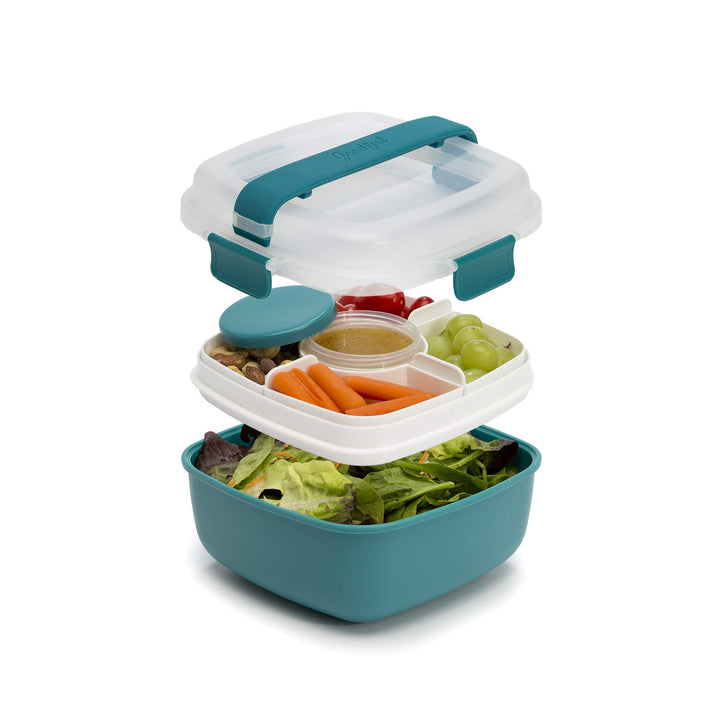 Goodful Stackable Lunch Box Container, Bento Style Food Storage with Removeable Compartments for Sandwich, Snacks, Toppings & Dressing, Leak-Proof and Made without BPA, 56-Ounce, Teal Adult Size