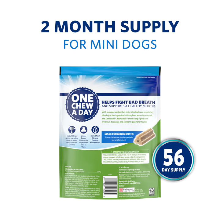 Dentalife Purina ActivFresh Daily Oral Care Mini Dog Chews - 56 Treats 56 Count (Pack of 1)