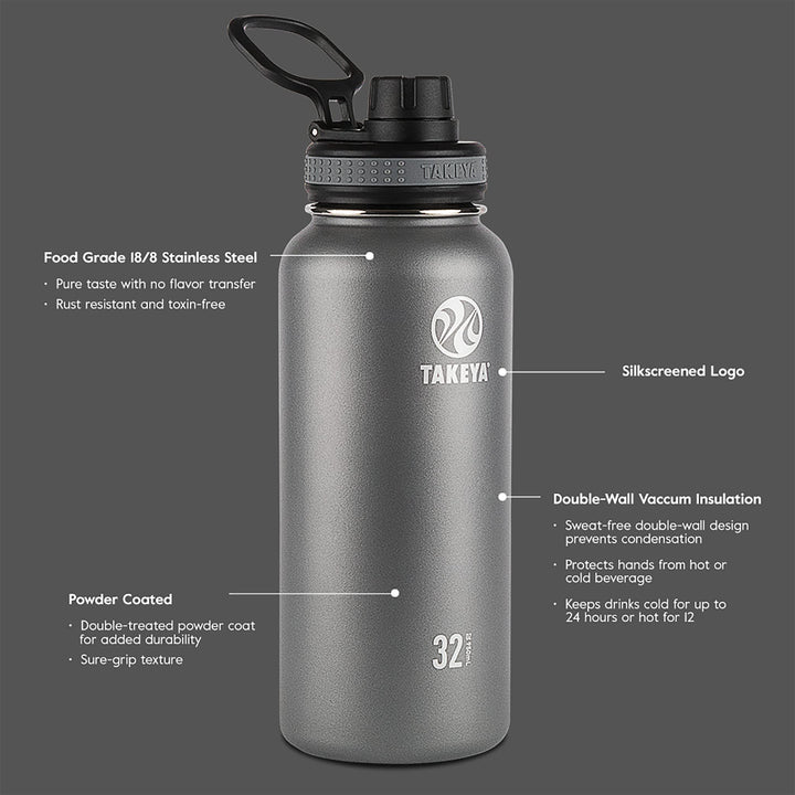 Takeya Originals 18 oz Vacuum Insulated Stainless Steel Water Bottle with Straw Lid, Ocean