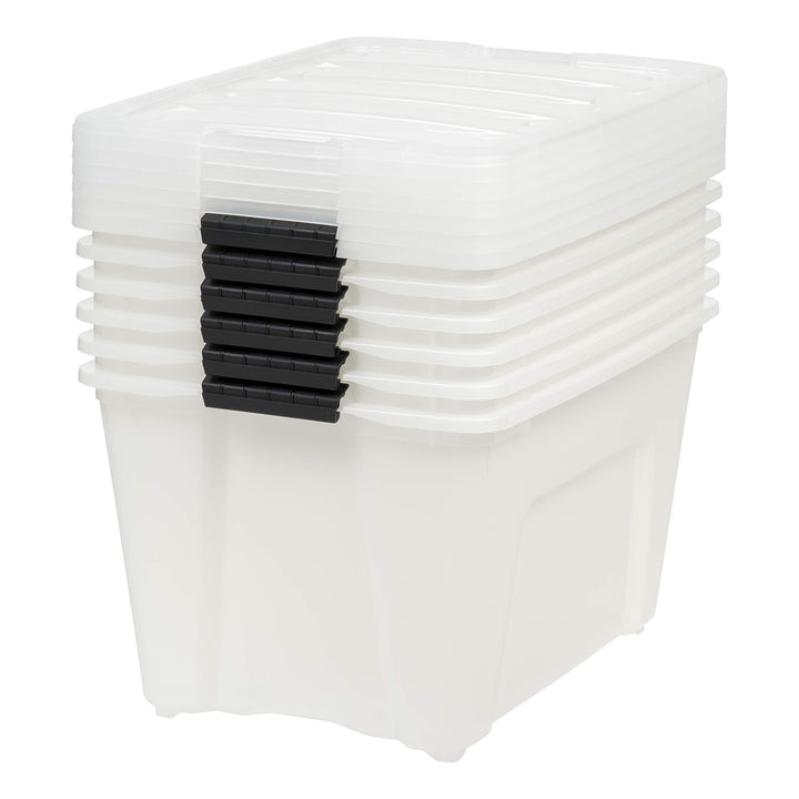 IRIS USA 54 Quart Stackable Plastic Storage Bins with Lids and Latching Buckles, 6 Pack - Pearl, Containers with Lids and Latches, Durable Nestable Closet, Garage, Totes, Tubs Boxes Organizing Latching Lid 54 Qt. - 6 Pack