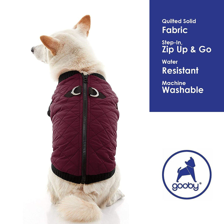 Gooby Fashion Vest Dog Jacket - Purple, Small - Warm Zip Up Dog Bomber Vest with Dual D Ring Leash - Winter Water Resistant Small Dog Sweater - Dog Clothes for Small Dogs Boy or Medium Dogs Small chest (~12")