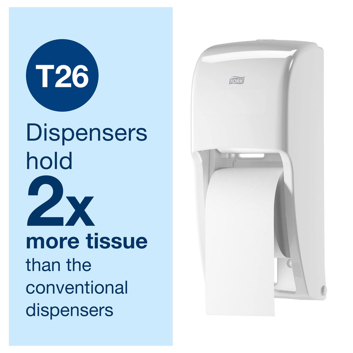 Tork Twin Toilet Paper Roll Dispenser, White - T26 + Refill - Toilet Paper Roll (36 x 1000 sheets), Advanced, White Bundle